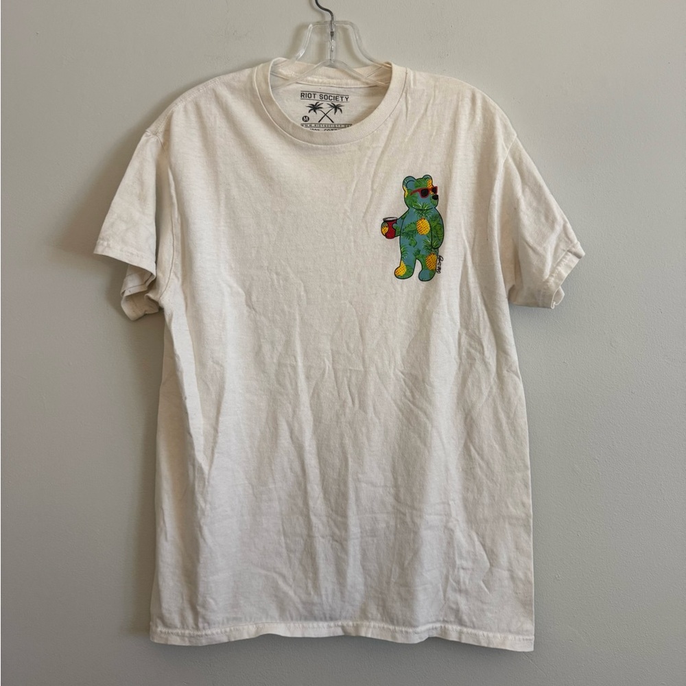 Riot Society White T-Shirt with pineapple bear M